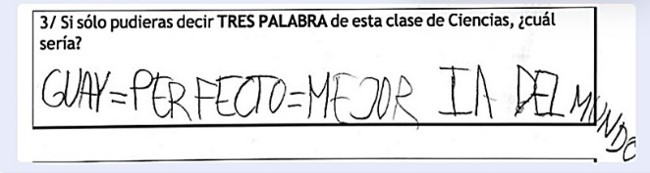 Testimonio manuscrito de un alumno después de una clase con AIDIN